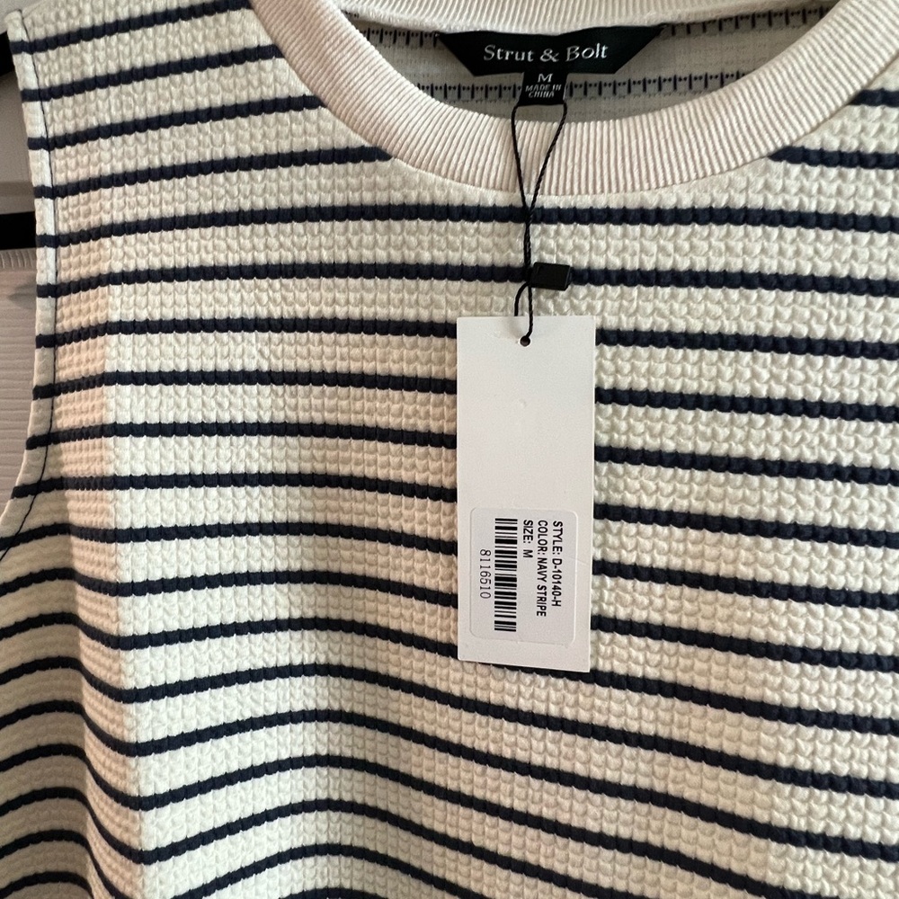 Striped Sleeveless Dress with Navy Skirt - Picture 5 of 8